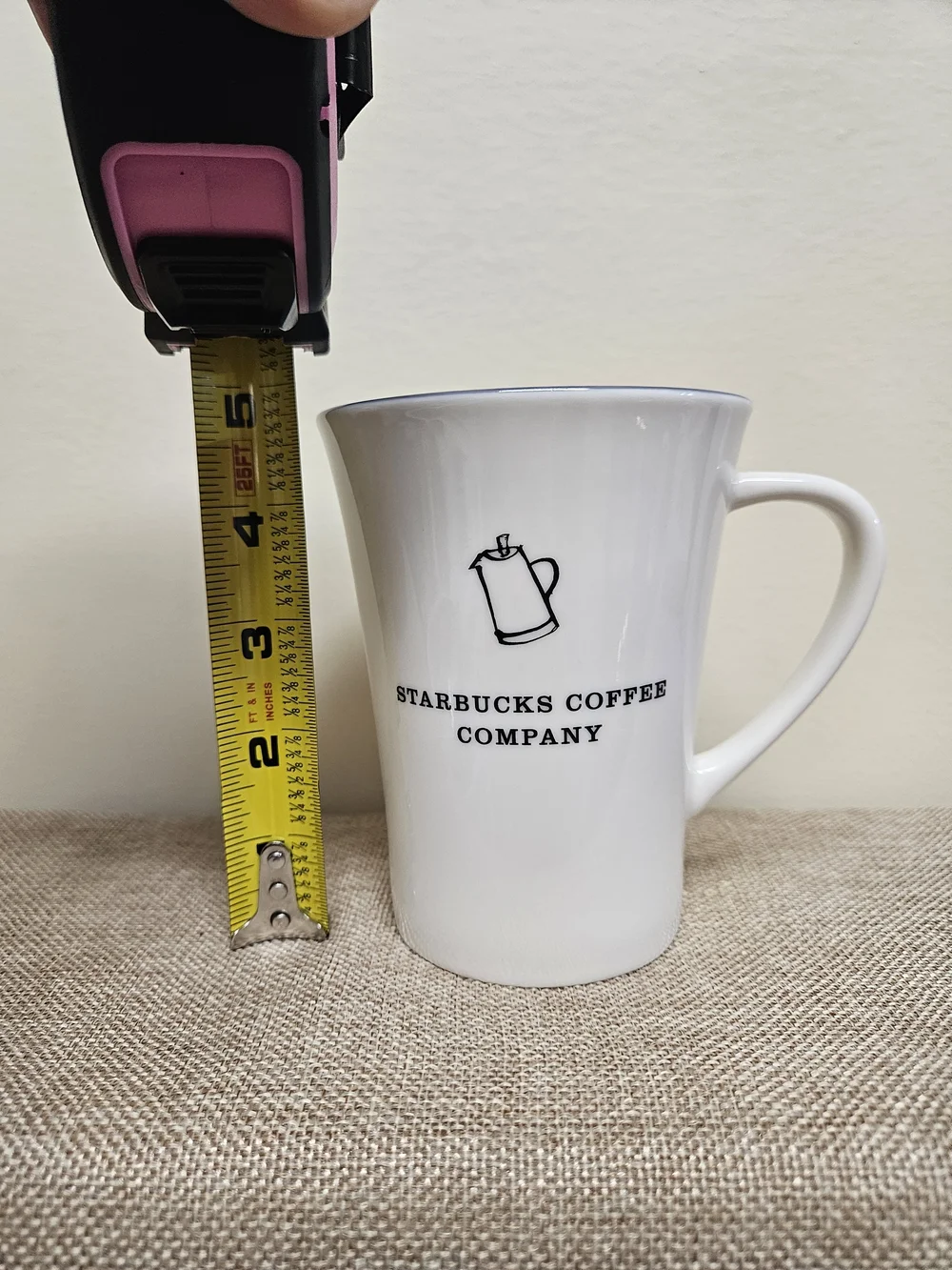 2006 Starbucks Ceramic Coffee Mug with Black Logo Blue Interior & Purple Rim